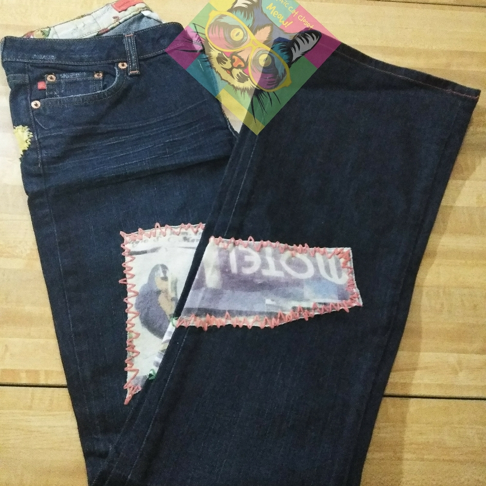 Level 99 Patchwork Embroidered Dark Blue Jeans